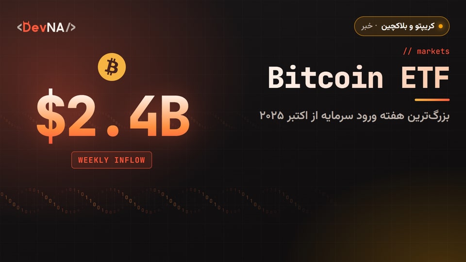 کاور گرافیکی DevNA با عنوان «Bitcoin ETF»: بزرگترین هفته ورود سرمایه از اکتبر ۲۰۲۵