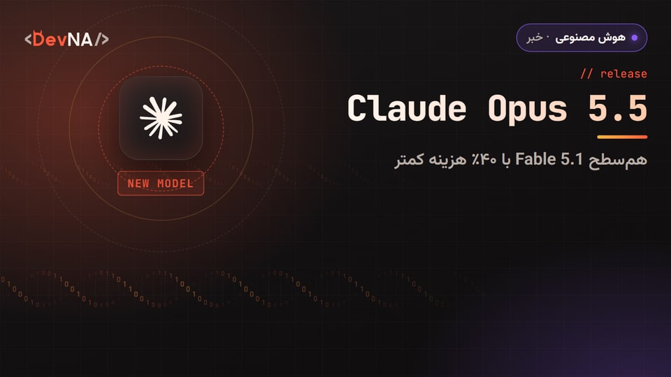 کاور گرافیکی DevNA با عنوان «Claude Opus 5.5»: همسطح Fable 5.1 با ۴۰٪ هزینه کمتر