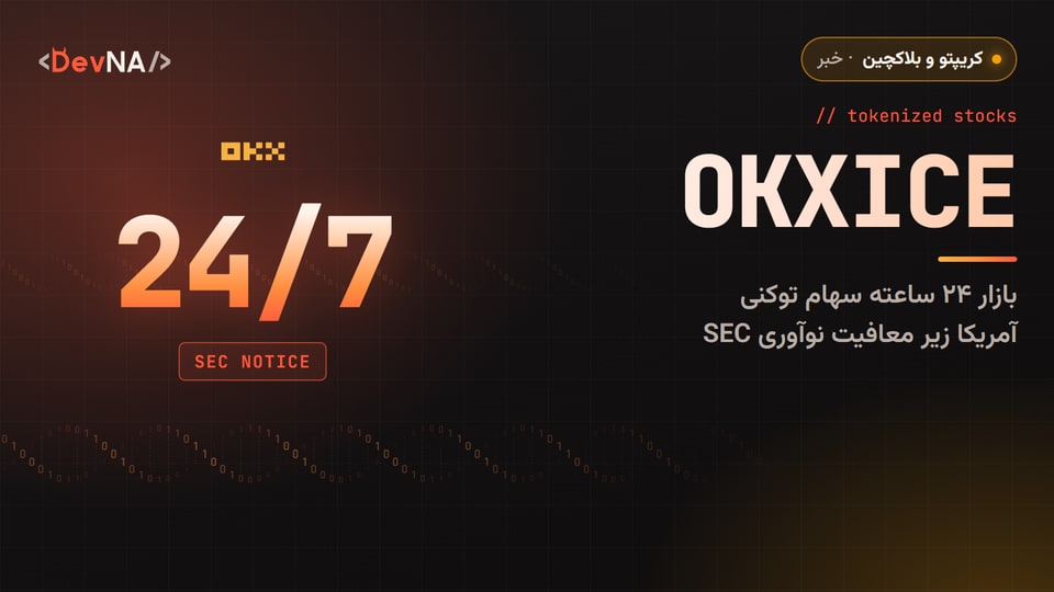 کاور گرافیکی DevNA با عنوان «OKXICE»، لوگوی OKX، عدد بزرگ «24/7» و برچسب «SEC NOTICE» درباره بازار سهام توکنی آمریکا