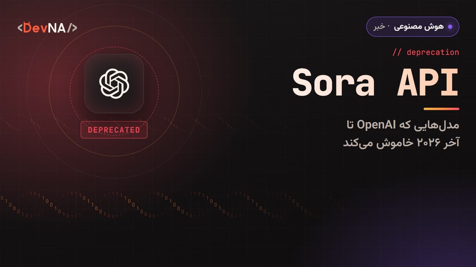 کاور گرافیکی DevNA با عنوان «Sora API»: مدلهایی که OpenAI تا آخر ۲۰۲۶ خاموش میکند